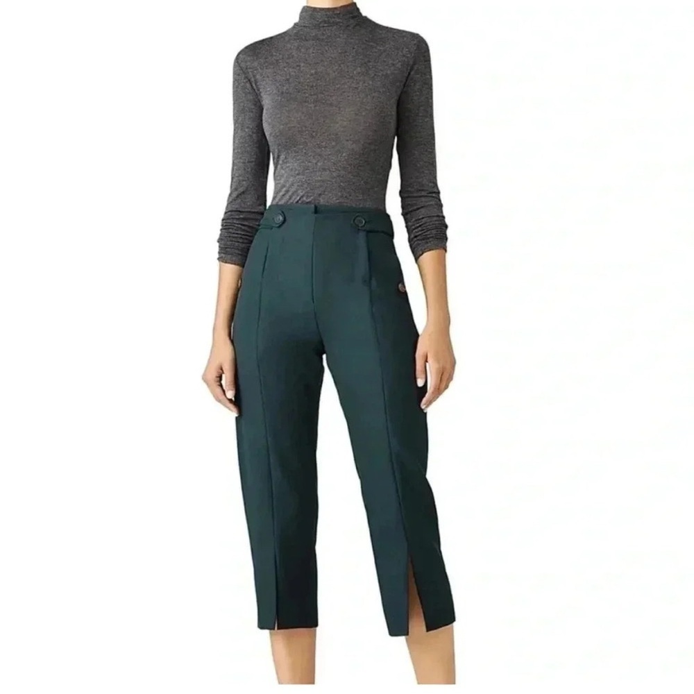 Carven luxury Dark Green Wide Leg Pants fancy front slit size 40 or 8
